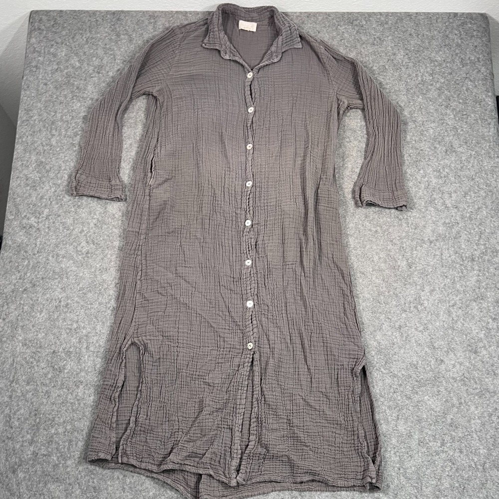 Honest Cotton Charcoal Gray Pearl Button Shell Shirt Dress Women's One Size
